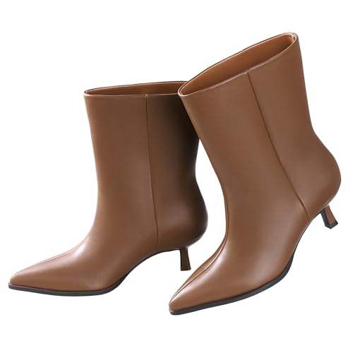 Kitten Heel Ankle Boots for Women - Black Brown Kitten Heels Wide...