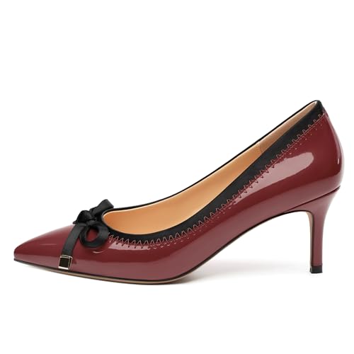 Womens Bow Mid Stiletto Pumps Sexy Patent Pointed Toe Evening Wedding Stiletto Mid Heel Pumps Dress Shoes 2.5 Inch2