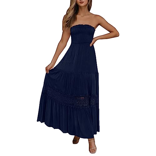 Robe bohème pour Femme - Robe d'été pour Femme - Robe Longue Bustier - Robe de Plage avec imprimé Floral et Dentelle - Robe Longue d'été sans Manches -...