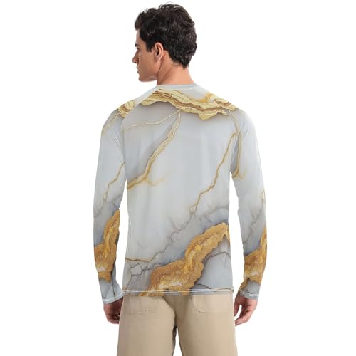 Marble White Yellow UPF 50+ Sun Shirts for Men Slim fit Elasticity UV Protection Long Sleeve Running2