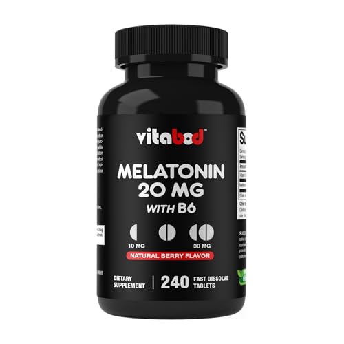 Vitabod Melatonin 20 mg - 240 Fast Dissolve Tablets - Drug Free - Natural Berry Flavor - Vegetarian Non-GMO Gluten Free 240 Count (Pack of 1) (240 Count (Pack of 1))