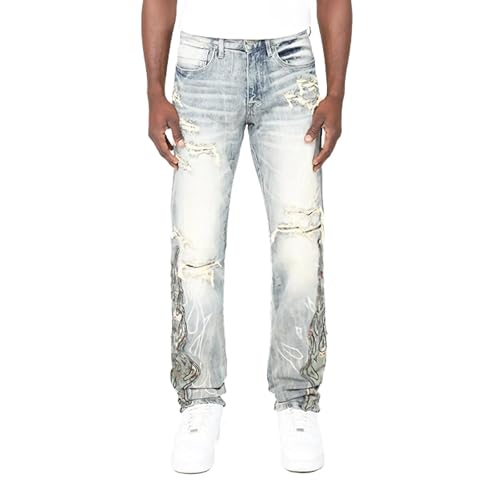 Smoke Rise Men Tapestry Flame Fashion Jeans (Chester Blue)