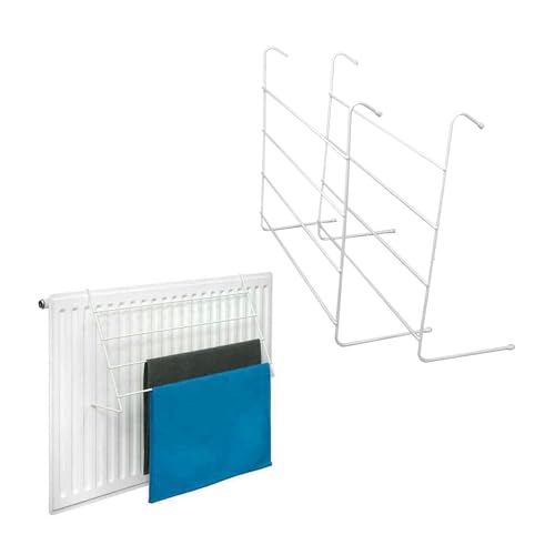 Milosc Pack of 2 Cloth Radiator Airer Rack 4 Bar Tier Drying Clothes Rack Strong Metal Rack Leight Weight & Extra Strong