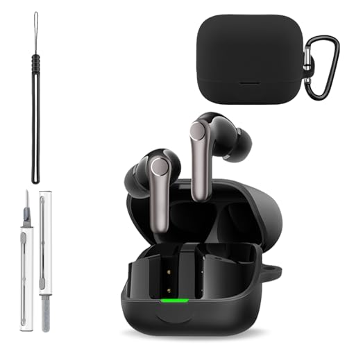 EarFun Air Pro 4+�p�V���R���P�[�X�J�o�[ �C���[�t�@�� Air Pro 4 Plus�p�\�t�g�X�L���V���R���P�[�X�J�o�[ �L�[�`�F�[���t�� ����\ �h�� �j�����p �t���ی�P�[�X �u���b�N