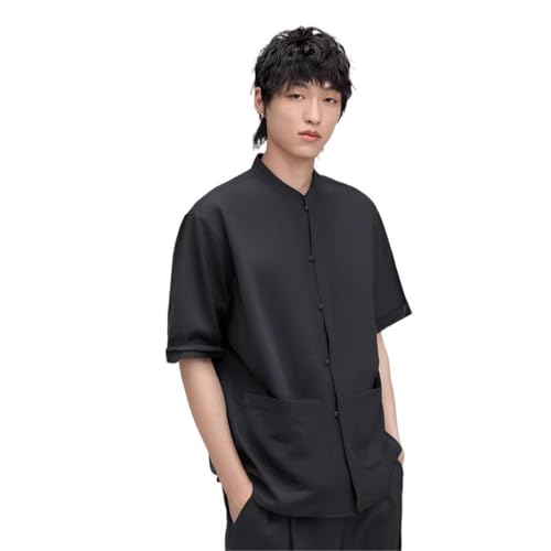 T-Shirt Homme Style Chinois en Coupe Large avec Finition Col Mao