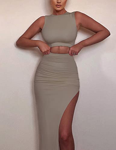 Image of FAIMILORY Women's Summer Two Piece Dress Set, Long Skirt with Crop Tank Top