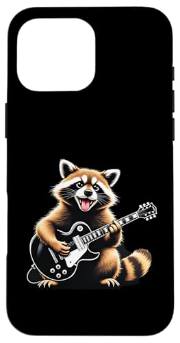 エレキギターを弾く面白いアライグマ動物音楽愛好家 スマホケース iPhone 16 Pro Max 用