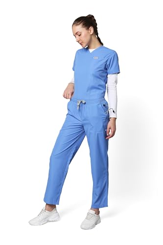 KNYA Classic Women's 5-Pocket New Gen Scrubsuit | V Neck | Flexibile & Comfortable Top & Bottom | Easily Accessible Pockets | Uniform for Doctors.