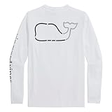 Vineyard Vines Men's On-The-Go Whale Outline Long-Sleeve Harbor Performance Tee, White Cap, Large