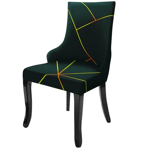 Image of House of Quirk Wingback American Side Chair Slipcover-Accent Chair Cover Slipcover with Arm,Washable Dining Chair with Nailed Trim Protector for Dining Living Room (Green Gold Prism)