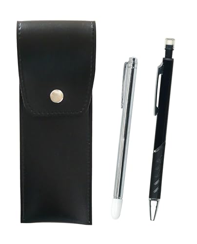 丸ボタン式日本製ペンケース黒 金属製指示棒とメタルカラーシャープペン 黒 BRSB-701S-SI2067SP-B