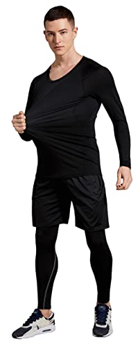 Image of BUYJYA 5Pcs Men's Compression Pants Shirt Top Long Sleeve Jacket Athletic Sets Gym Clothing Mens Workout Valentine's Day gift