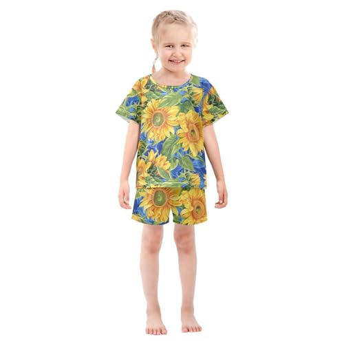 ALAZA Sunflower Blue Pajamas Short Sleeve 2 Piece Sleepwear Top and Bottom Pajama Set Unisex3