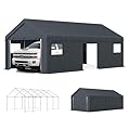 GREEN PARTY Carport, 13'x24' Extra Large Heavy Duty Carport with Roll-up Windows, Waterproof & 12 Legs Car Canopy Portable Garage Shelter with Removable Sidewalls & Doors for Car, Truck, SUV, Boat