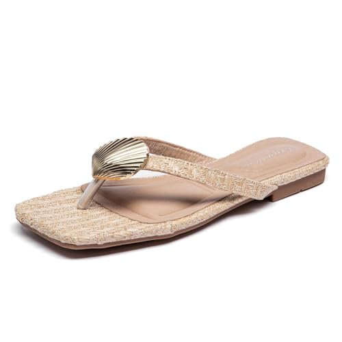 Lryweisy Women's Flat Shell Clip Flip Flop Comfortable Dressy Slippers Square Toe Thong Sandals