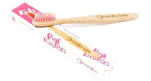 Nordics Organic Care Spazzolino da denti ecologico per bambini, in bambĂą con setole rosa