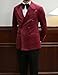 Mens Double Breasted Velvet Blazer Fashion Slim Fit Jacket for Spring Autumn Business Prom Party Wine M