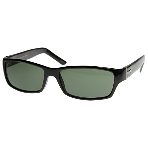 zeroUV Basic Modern Casual Lifestyle Rectangle Sunglasses Green Lens (Black)2