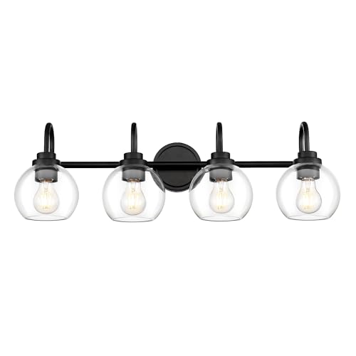 Image of Bathroom Light Fixtures, 4-Light Matte Black Vanity Lights with Globe Clear Glass, 30 Inch Modern Vanity Lighting Fixtures Over Mirror, AD-22280-4W-BK
