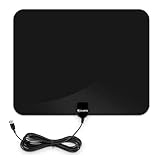 Aduro Ultra Thin Indoor TV Antenna 1080 HDTV 35 Miles Range Multi-Directional and Reversible Includes Coaxial Cable (Black)