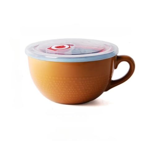 Tuyiutm 欧洲?子炉用陶瓷碗 家用大容量早餐杯 ?盖和勺子 ?合?面、甜点和燕麦片 (08,蓋付き)
