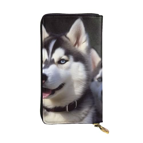 Portefeuille en cuir Husky noir grand porte-cartes avec fermeture éclair pour homme et femme