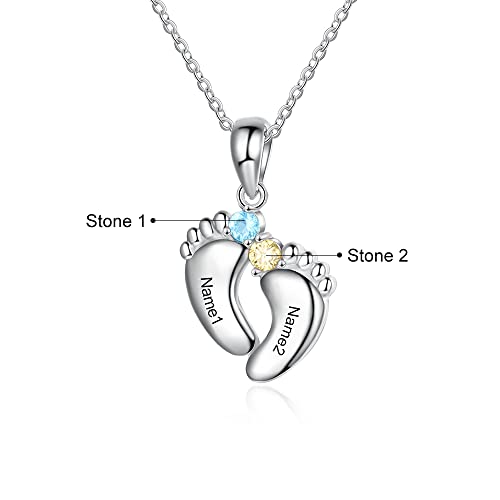 Personalized-Birthstone-Necklace-for-Mom-Custom-Name-Necklace-with-1-6-Baby-Feet-Charms-Mother-Day-Gift-Christmas-New-Mom-Family-Necklace-with-Engraving-for-Anniversary-Mothers-Day-Valentines-Gifts