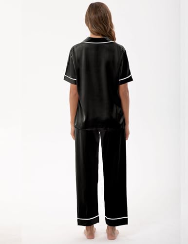 UMBY Silk Satin Pajamas for Women Set 2 Piece button down Soft Silk Pjs Sets Cozy Silky Pajama Short Sleeve4