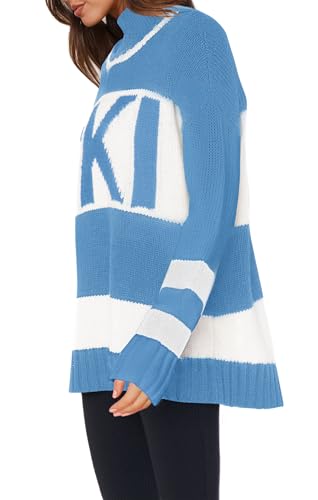 Image of Yousify Womens Sweaters Fall 2025 Oversized Color Block Ski Sweater Crewneck Winter Tops S-2XL