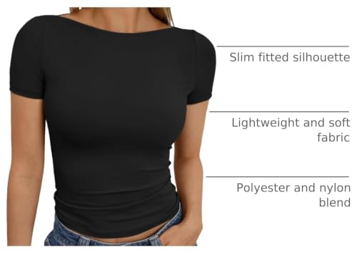 Image of Trendy Queen Womens Boat Neck Tops Short Sleeve Shirts | Compression Basic Tops,Y2K Aesthetic Slim Fit,Professional Business Casual, Polished Teacher Outfits