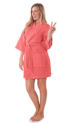 Image of Turquaz Lightweight Short Robes For Women Waffle Kimono Bathrobe - Soft, Fast-Drying, Long-Lasting Cotton Blend