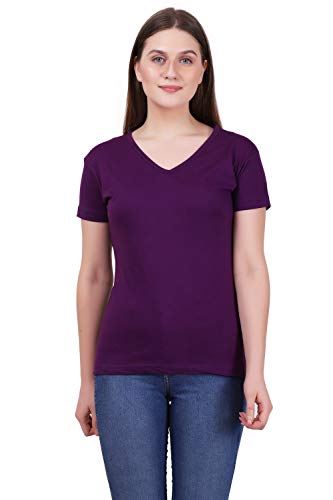 Image of FLEXIMAA Women's Cotton Plain V Neck Half Sleeve T-Shirt