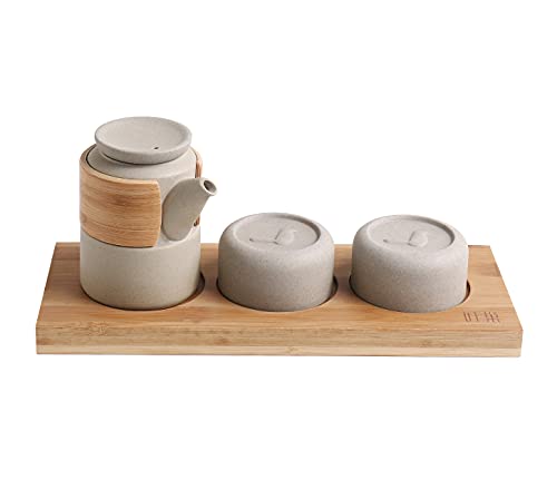 Wonder Nest Tea Set With Tray - Ceramic Teapot And Tea Cups Set With Bamboo Handle Wooden Tray And Tea Towel For Gift Home Office Travel Or Camping - Cuckoo Pattern #TOP14