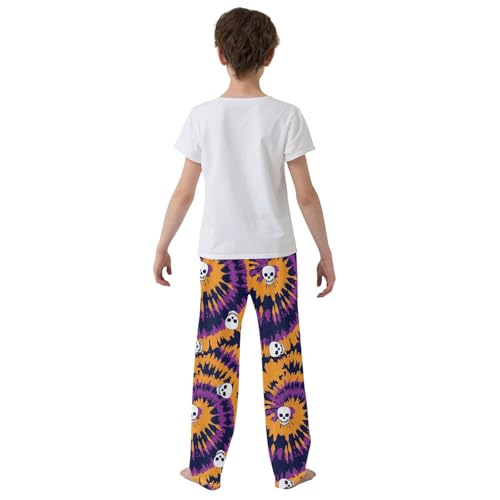 ZZXXB Skull Tie Dye Print Boys Long Pants Soft Trousers Elastic Waist Kids Lounge Bottoms with Pockets S-XL3