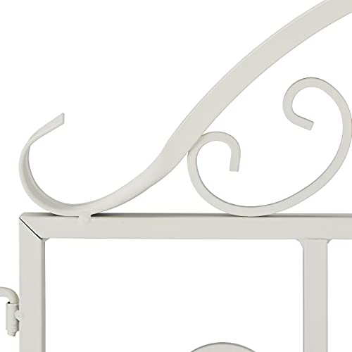 Relaxdays Gartentor, 3-teilig, Stahl, Gartenpforte Ornamente, Gartentür mit 2 Zaunelementen, HxB: 98,5 x 185 cm, weiß
