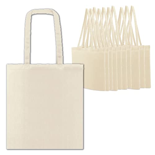 Bolsa Tote bag de Algodón 100% Natural, Pack de 10 Bolsas con Asas Largas 38x42 CM y Densidad 140 gr/m2, Multiusos, Reutilizable Ideal para bolsas de la Compra o para Pintar Cover