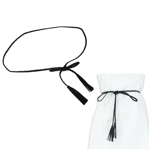 Women’s Black Rope Belt with Tassel Long Leather Tie Belts for Dresses and Skirts Crochet String Waist Chain Belt Fashion Fabric Accessory for Women’s Hot Dress Styles Skinny and Stylish Waistwear
