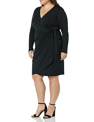 Image of Amazon Essentials Women's Long Sleeve Classic Wrap Dress, V Neck, Pleated, Midweight Fabric (Available in Plus Size)
