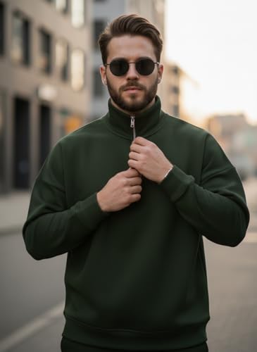 Image of Mack Jonney Solid Half Zipper Track Suit for men | Co-ord Set | Warm Fleece Tracksuit Set | Full Sleeve Sweatshirt