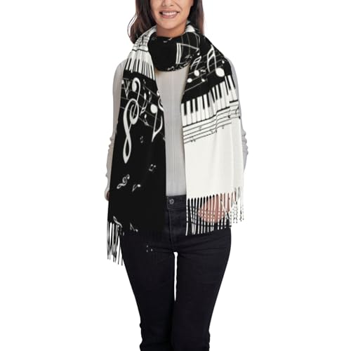Piano Keys with Musical Notes print Oversized winter tassel shawl Scarf Fashion tassel shawl with styling2
