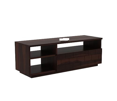 Image of Furniture Solid Sheesham Wood TV Unit with 3 Shelves and 1 Drawer Storage - Accommodates up to 55 Inch TV (Kane, Walnut Finish)