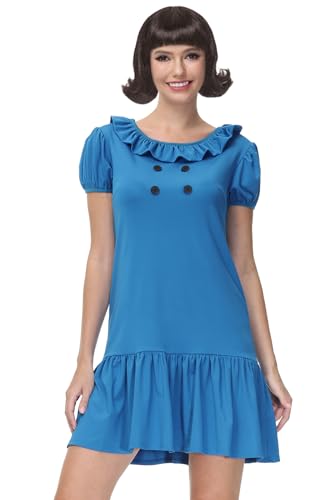 Maisolly Halloween Women Luchy Cvan Pealt Ruffle Collar Dress Adult Puff Sleeve Cosplay Party Costume XS