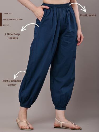 Image of Women's Cambric Cotton Afghani Patiala Salwar - Loose Fit, Elastic Waist, Deep Pockets | Ethnic & Casual Wear