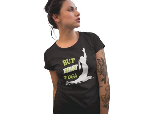 Image of Yoga -The Priority - Yoga Tshirt for Women Workout Black Round Neck Graphic Printed Half Sleeves T Shirt