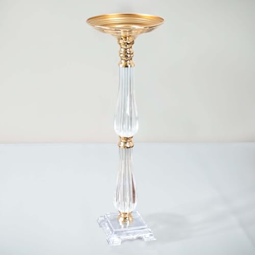 Efavormart 24" Gold/Clear Acrylic Crystal Pillar Candle Stand Table Centerpiece,