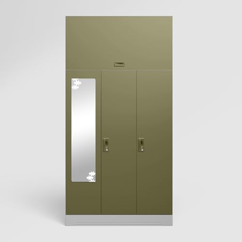 Image of Godrej Interio Almirah Slimline 3-Door Steel Almirah, Cupboard for Clothes (Royal Ivory and Olive Branch), 1-Year Warranty, 7 Shelves, with Over Head Unit, 1 Locker, Star Design Mirror