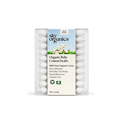 Image of Sky Organics Organic Baby Cotton Swabs for Baby, 100% Pure Organic Cotton, GOTS Certified Organic Cotton, 60 Count