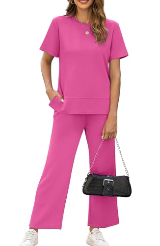 Image of XIEERDUO Women's Side Slit Lounge Sets 2026 Fashion 2 Piece Travel Outfits Cozy Loungewear Wide Leg Tracksuits S-3XL