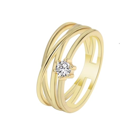 Homxi Anillos Mujer Oro Amarillo 14 Kilates Compromiso,Redondo Solitario con Moissanita Anillo de Alianzas Mujer Oro Amarillo Talla 20(60mm)