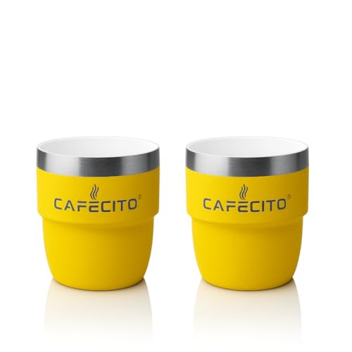 CAFECITO® 4 oz Stackable Espresso Cups – Set of 2 – Miami Yellow | Vacuum Insulated Stainless...
